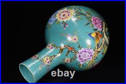 15.7 A pair Porcelain qing dynasty qianlong mark famille rose flower bird Vase