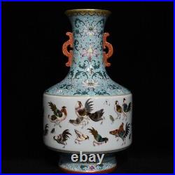 15.7 Old Antique Porcelain Qing dynasty qianlong mark famille rose chicken Vase