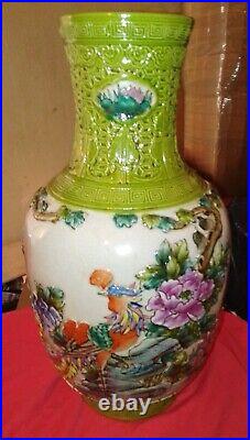 15.7 Qianlong Qing Dynasty Chinese Famile Rose Porcelain Flower Birds Vase Rare