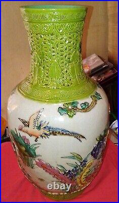 15.7 Qianlong Qing Dynasty Chinese Famile Rose Porcelain Flower Birds Vase Rare