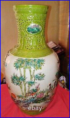 15.7 Qianlong Qing Dynasty Chinese Famile Rose Porcelain Flower Birds Vase Rare