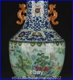 16.2 Old Chinese Qianlong Blue White Famile Rose Porcelain Flowers Child Vase