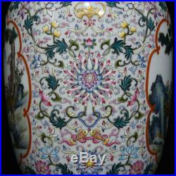 16.4 Qianlong Marked China Famille Rose Porcelain Crane Deer Flower Bottle Vase