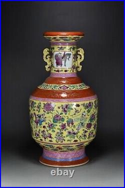 16.5Old dynasty Porcelain Qianlong mark famille rose flower Fruit character vas