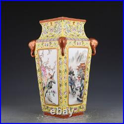 16.5Old dynasty Porcelain qianlong mark famille rose landscape flower bird vase
