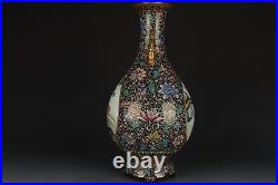 16.7 Old dynasty Porcelain qianlong mark famille rose deer Crane flowers vase