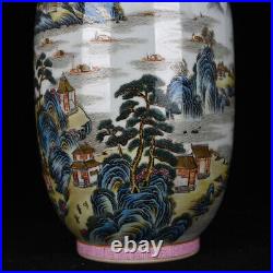 16.9 Antique dynasty Porcelain qianlong mark famille rose landscape house vase