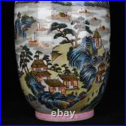 16.9 Antique dynasty Porcelain qianlong mark famille rose landscape house vase