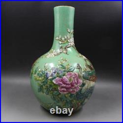 16 China dynasty Porcelain Qianlong mark famille rose Flower bird pattern vase