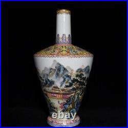 16 China old dynasty Porcelain qianlong mark famille rose landscape house vase