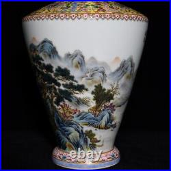 16 China old dynasty Porcelain qianlong mark famille rose landscape house vase