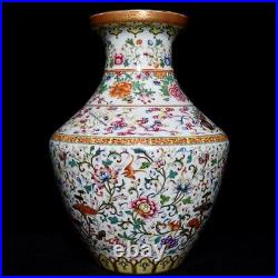 17.3 China Porcelain Qing dynasty qianlong mark famille rose lucidum peony Vase