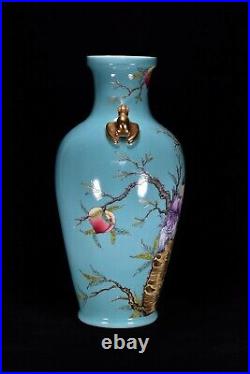 17.7 Antique dynasty Porcelain Qianlong mark famille rose Child Peach bat vase