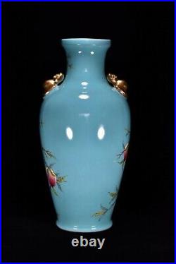 17.7 Antique dynasty Porcelain Qianlong mark famille rose Child Peach bat vase
