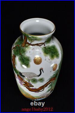 17.7 Old Porcelain Qing dynasty qianlong famille rose crane Pine bamboo Vase