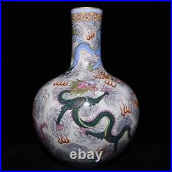 18.5 Old Antique Porcelain Qing dynasty qianlong mark famille rose dragon Vase