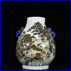 18.5Antique dynasty Porcelain qianlong mark famille rose pine Hundred deer vase