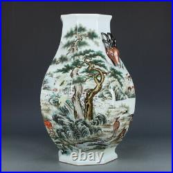 18.8 Old China porcelain qing dynasty qianlong mark famille rose deer head vase