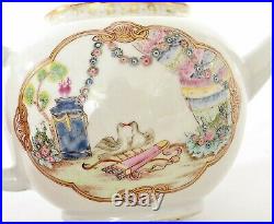 18C Chinese Export Qianlong Famille Rose Porcelain Teapot Bird Dove Bamboo Lid