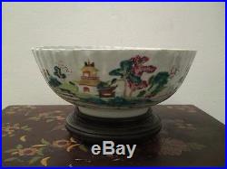 18th century Chinese Porcelain Famille Verte fluted punch bowl Qianlong period