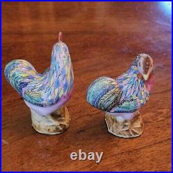 19c Qianlong Famille Rose Pair Roosters Canton Chinese