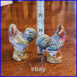 19c Qianlong Famille Rose Pair Roosters Canton Chinese