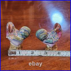 19c Qianlong Famille Rose Pair Roosters Canton Chinese