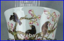 2.6 Qianlong Marked China Famile Rose porcelain Dynasty Flower Bird Teacup Pair