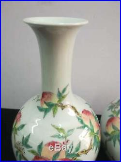 2 x Amazing- Chinese Famille Rose Porcelain Peaches Vases Marks QianLong