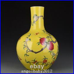 22.8 China Porcelain Qing dynasty qianlong mark famille rose peach flower Vase