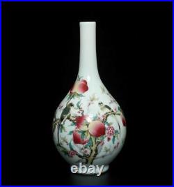 26.5CM Qianlong Signed Chinese Famille Rose Vase Withpeach