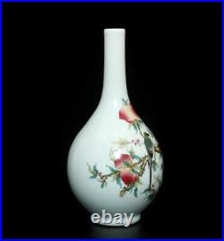 26.5CM Qianlong Signed Chinese Famille Rose Vase Withpeach