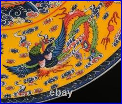 26CM Qianlong Signed Antique Chinese Famille Rose Dish Withphoenix