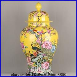 27.2 Qianlong Marked Chinese Famille rose Porcelain Flower Bird Jar Pot Pair