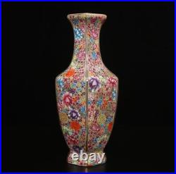28.5CM Qianlong Signed Antique Chinese Famille Rose Vase Withflower