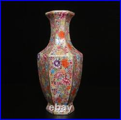28.5CM Qianlong Signed Antique Chinese Famille Rose Vase Withflower