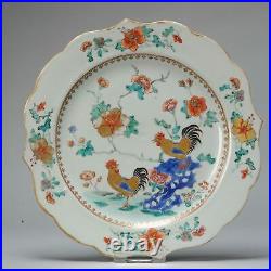 28CM Antique Ca 1745 Chinese porcelain Dish with Cocks Garden Scene China