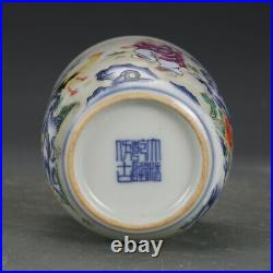 3.1 Old china porcelai qing dynasty qianlong mark famille rose Cockfighting cup