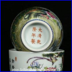 3.2 Qianlong Marked Chinese Famille rose Porcelain Peacock Bird Bowl Cup Pair