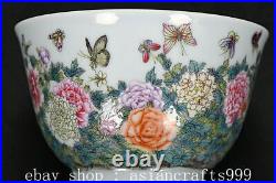 3.8 Old China Qianlong Brand Famille Rose Porcelain Butterfly Flower Bowl Pair
