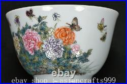 3.8 Old China Qianlong Brand Famille Rose Porcelain Butterfly Flower Bowl Pair