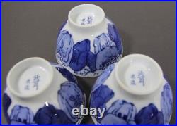 3 Qing Qianlong Famille Rose Rice Bowl Set antique Chinese Monks Blue White