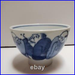 3 Qing Qianlong Famille Rose Rice Bowl Set antique Chinese Monks Blue White