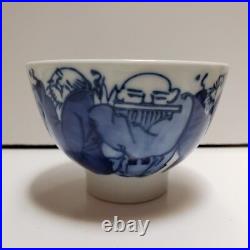 3 Qing Qianlong Famille Rose Rice Bowl Set antique Chinese Monks Blue White