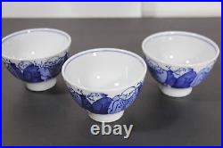 3 Qing Qianlong Famille Rose Rice Bowl Set antique Chinese Monks Blue White