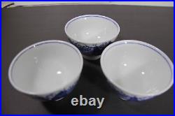 3 Qing Qianlong Famille Rose Rice Bowl Set antique Chinese Monks Blue White