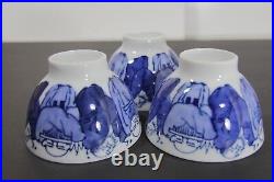 3 Qing Qianlong Famille Rose Rice Bowl Set antique Chinese Monks Blue White