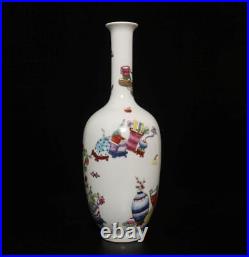 30.5CM Qianlong Signed Antique Chinese Famille Rose Vase Withflower