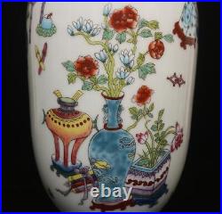 30.5CM Qianlong Signed Antique Chinese Famille Rose Vase Withflower