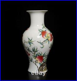 36CM Qianlong Signed Antique Chinese Famille Rose Vase Withpeach
